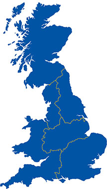 Blue map of the UK