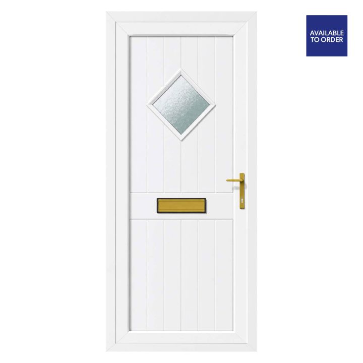 Smart Security uPVC Front Door Small Diamond Glass Hamburg White Left Hand Obscure Glass 920 x 2090mm