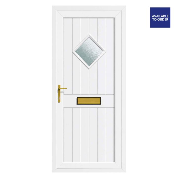 Smart Security uPVC Front Door Small Diamond Glass Hamburg White Right Hand Obscure Glass 920 x 2090mm