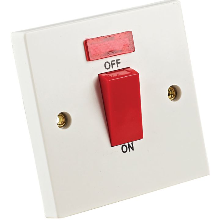 45A Double Pole Switch With Neon White 