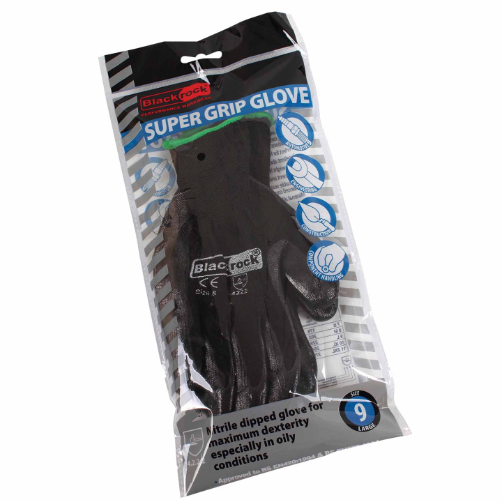 Blackrock Super Grip Work Gloves Flat Nitrile Palm Coated for Excellent Dry Grip & Handling