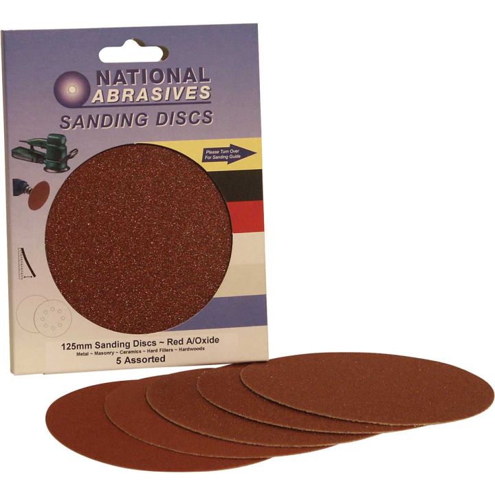 Fine Grade 125mm Hook & Loop (No Holes) Sanding Discs (Pk 5)