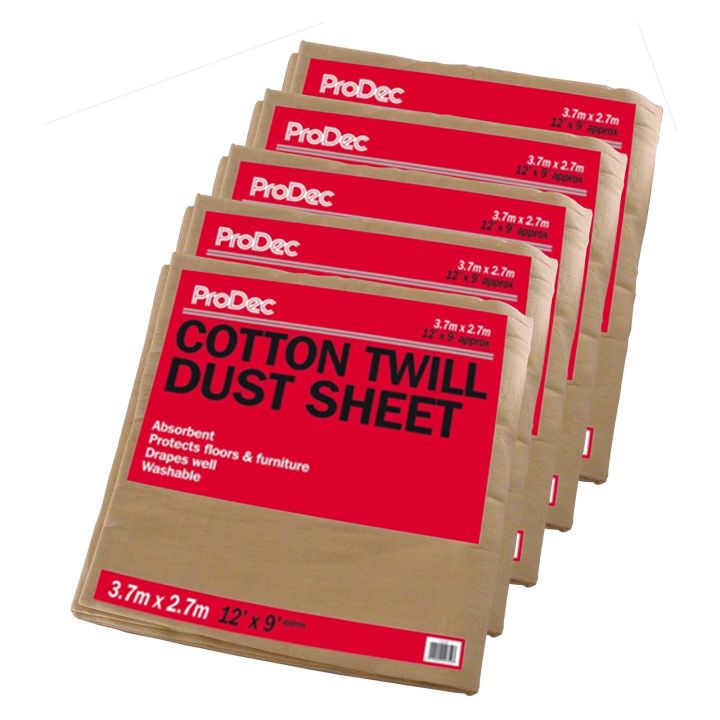 ProDec 5 pack 12ft x 9ft Cotton Dust Sheet for Decorating, Carpet Protector