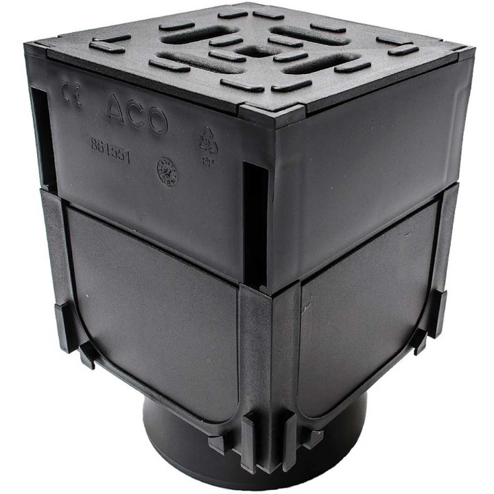 ACO HexDrain® Brickslot Corner Unit Assembly with Black Plastic Slotted Grating and Vertical Outlet