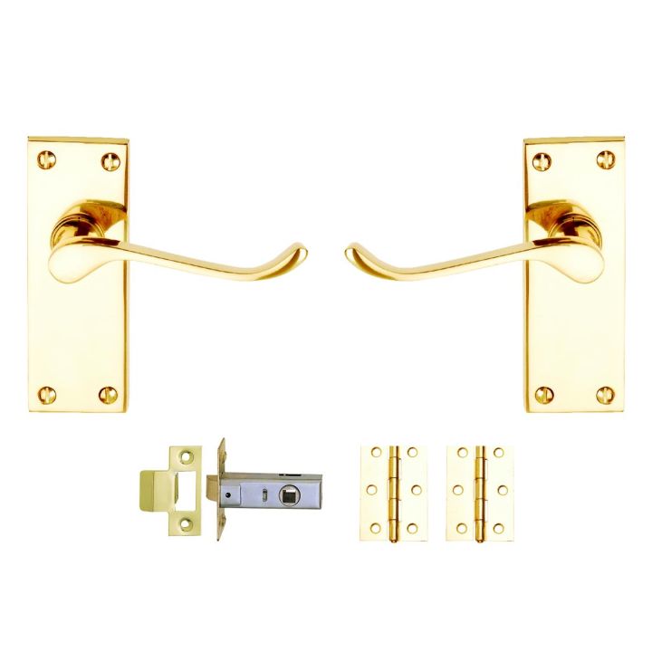Victorian Scroll Latch Internal Door Pack Polished Brass Pack of 3