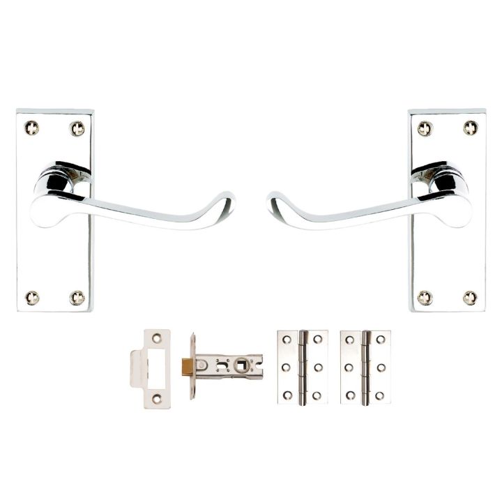 Vic Scroll Latch Door Pack Polished Chrome Pack of 3