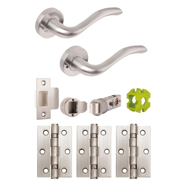 Jigtech Solar Privacy Latch Door Handle Pack Satin Chrome