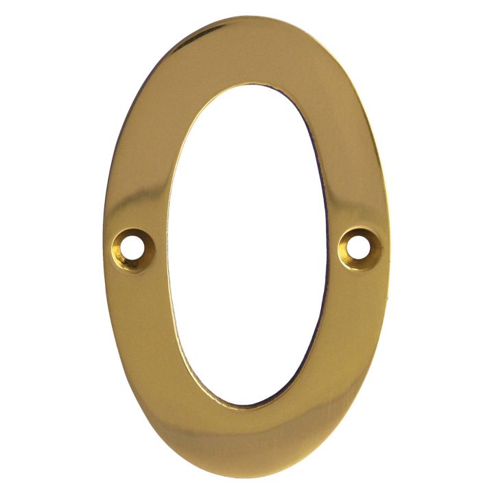 No 0 Numeral Polished Brass 76mm