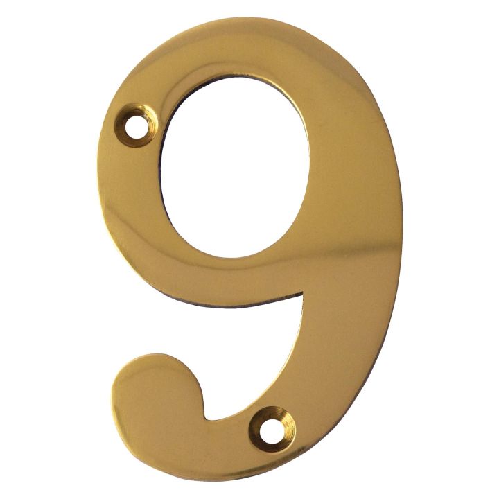 No 9 Numeral Polished Brass 76mm