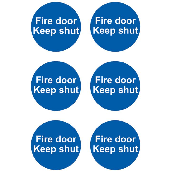 Fire Door Keep Shut Sign 100 x 100mm Pack 6 Self Adhesive