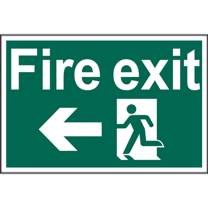 Fire Exit Arrow Left Sign 300 x 200mm Self Adhesive