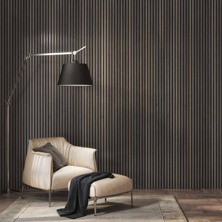 Acoustic Slat Wall Panel Smoked Oak 2400 x 605mm 