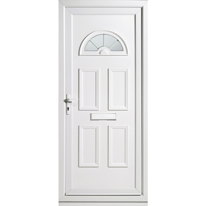 Carolina White PVCu Front Door Half Moon Glazing RHH PVCu 2085 x 920mm