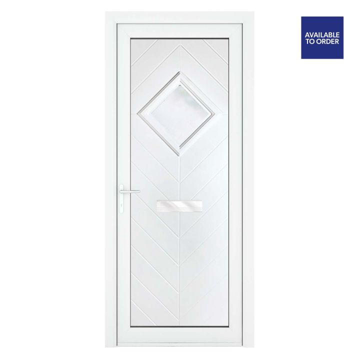 Smart Security uPVC Front Door Small Diamond Glass Hamburg White Right Hand Obscure Glass 920 x 2090mm