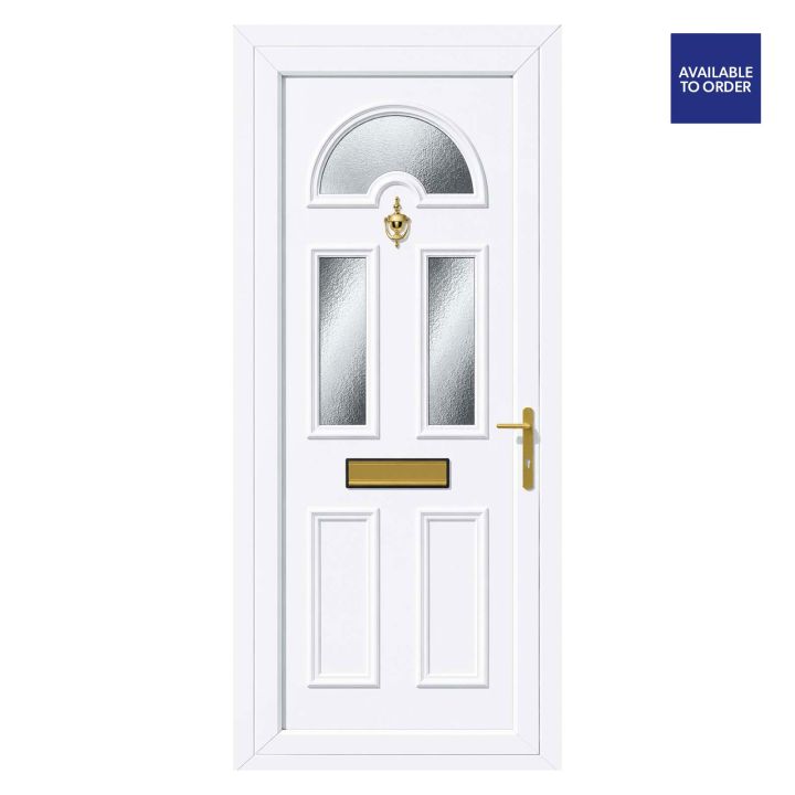 Smart Security uPVC Front Door Sunburst Glass Sandringham White Right Hand Obscure Glass 920 x 2090mm
