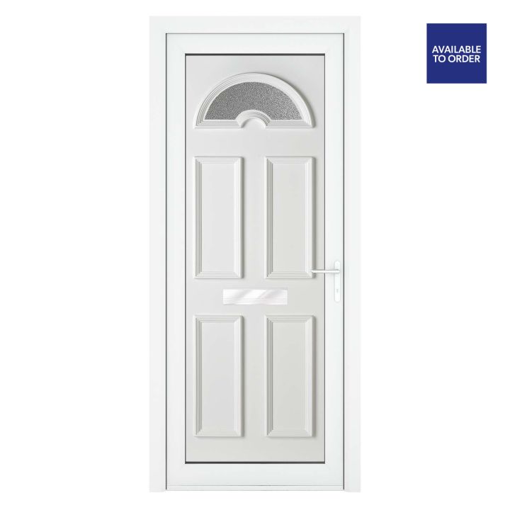 Smart Security uPVC Front Door Sunburst Glass Sandringham White Left Hand Obscure Glass 920x2090mm