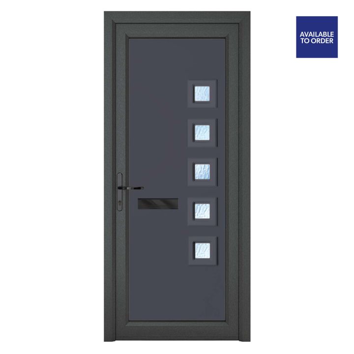 Crystal Right Hand 5 Glass Malaga Grey/White uPVC Front Door 920 x 2090mm