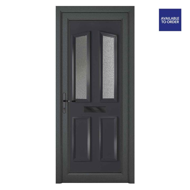 Smart Security uPVC Front Door 4 panel 2 Glass Kensington Grey/White Right Hand Obscure Glass 920x2090mm