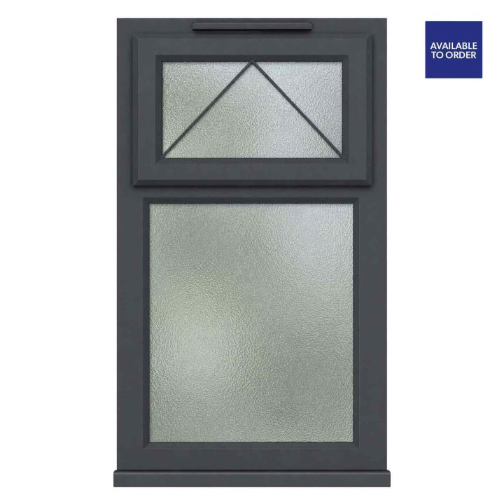 CWG Top Hung Over Fixed Light Obscure Triple Glazed Grey/White uPVC Window