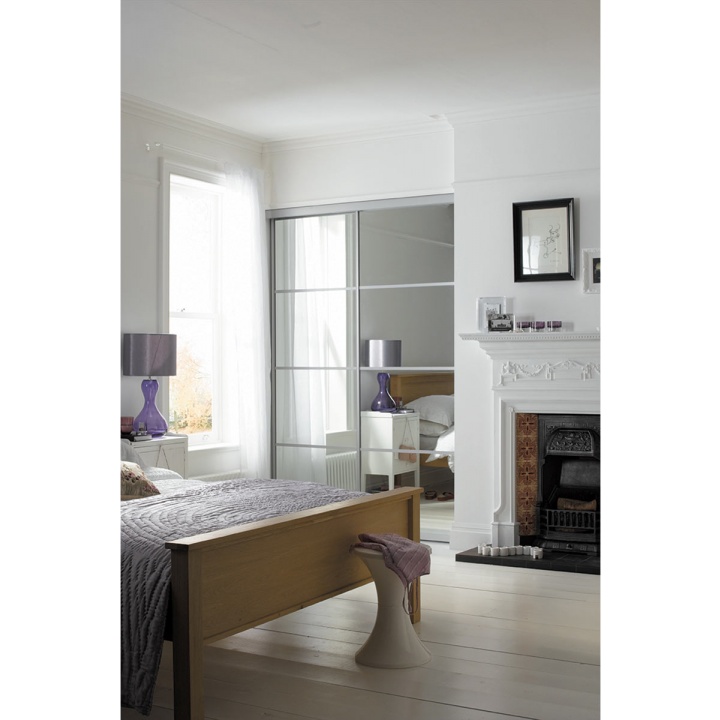 Sliding Door - 4 Panel Mirror with Silver Frame 914mm