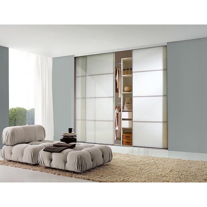 Sliding Door - 4 Panel White Glass with Silver Frame 914mm