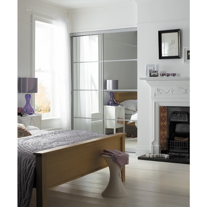 Sliding Door - 4 Panel Mirror with Silver Frame 762mm