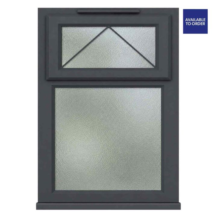 CWG Top Hung Over Fixed Panel Obscure Glazed Grey/White uPVC Window