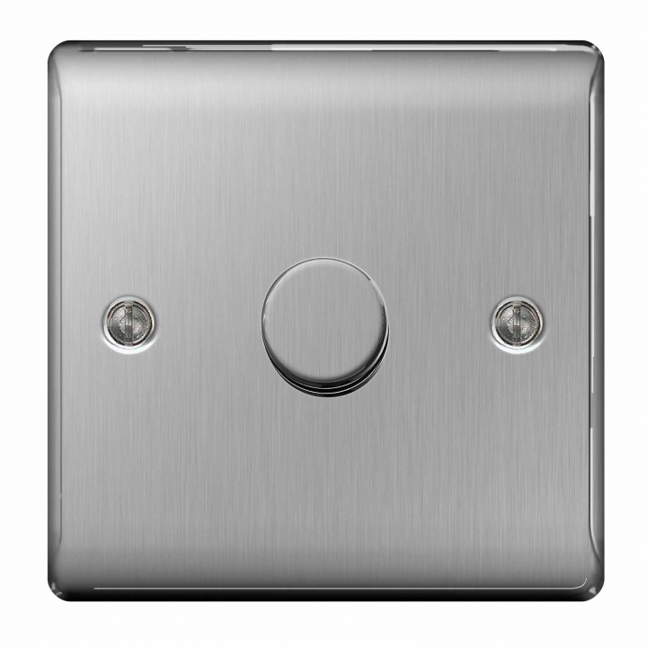 BG Nexus 1 Gang 2 Way Push Dimmer 400W Brushed Steel