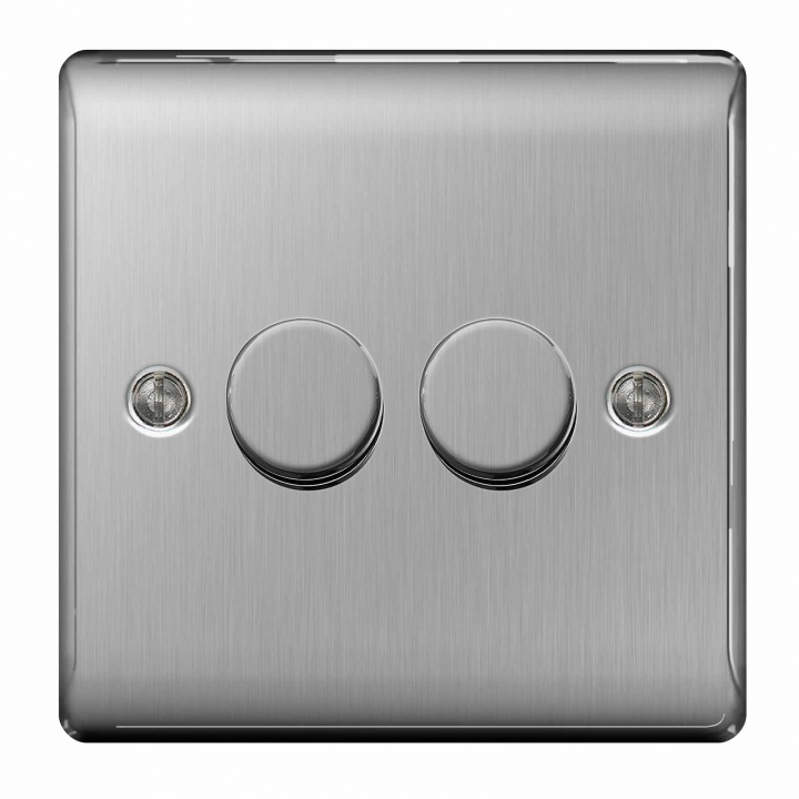 BG Nexus 2 Gang 2 Way Push Dimmer 400W Brushed Steel
