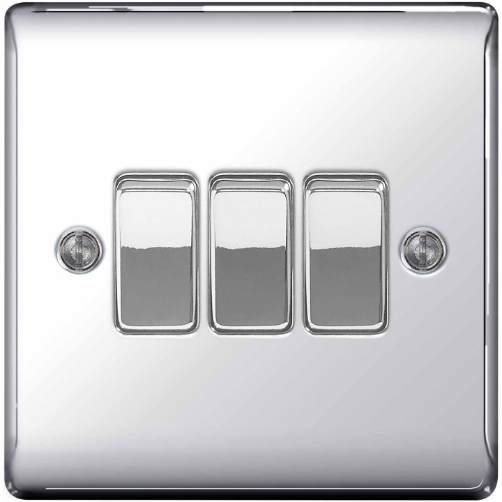 BG Nexus 3 Gang 2 Way Switch Polished Chrome