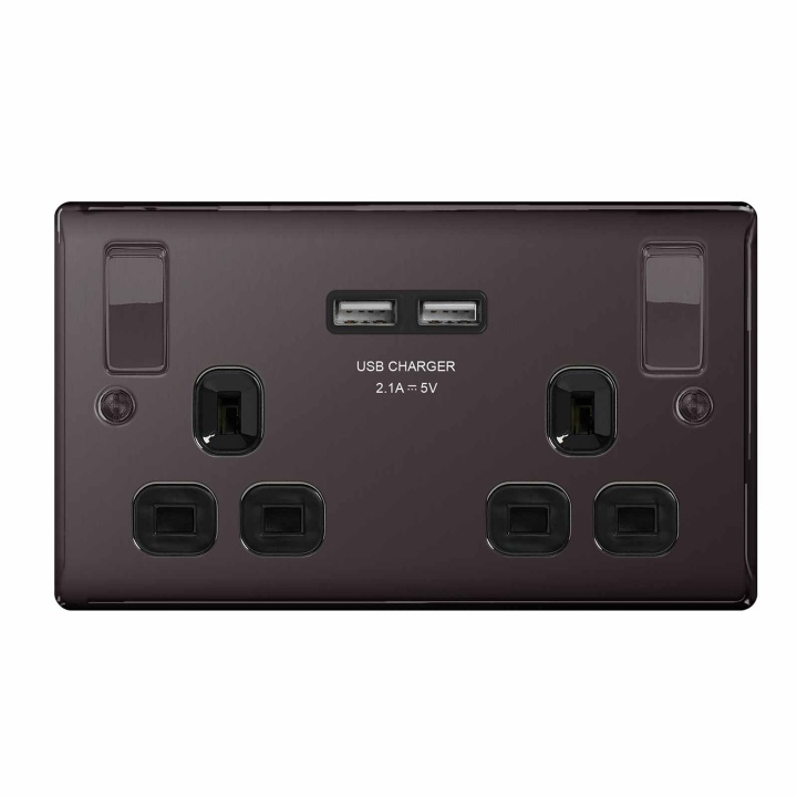 BG Nexus 2 Gang 13A Switched Socket With 2 USB Outlets Black Nickel