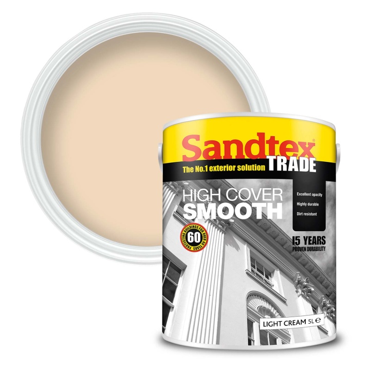 Sandtex High Cover Smooth Masonry Paint Light Cream 5ltr Selco