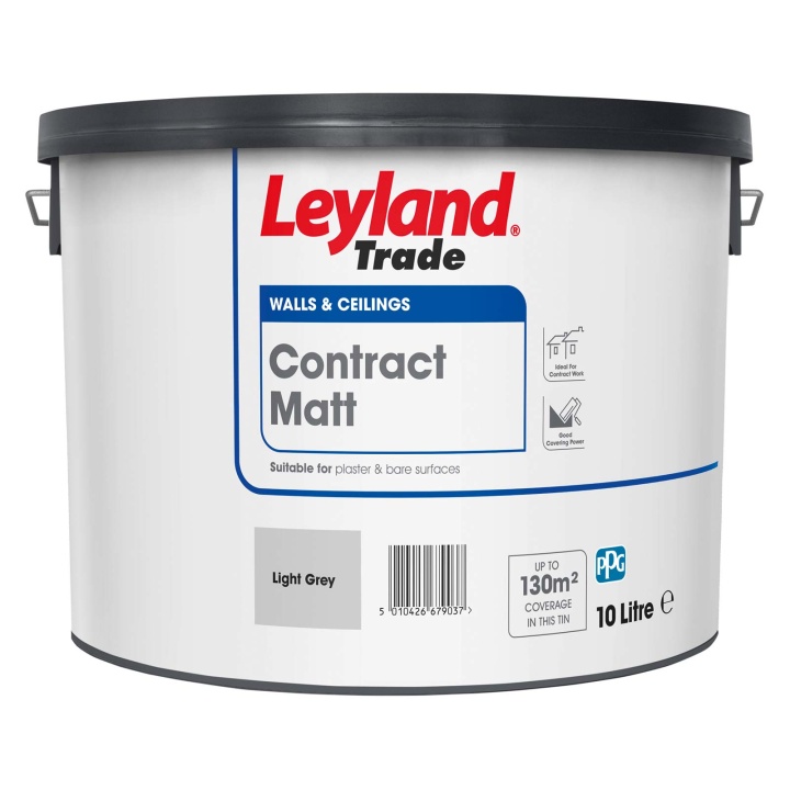 Leyland Contract Matt Emulsion Light Grey 10ltr Selco