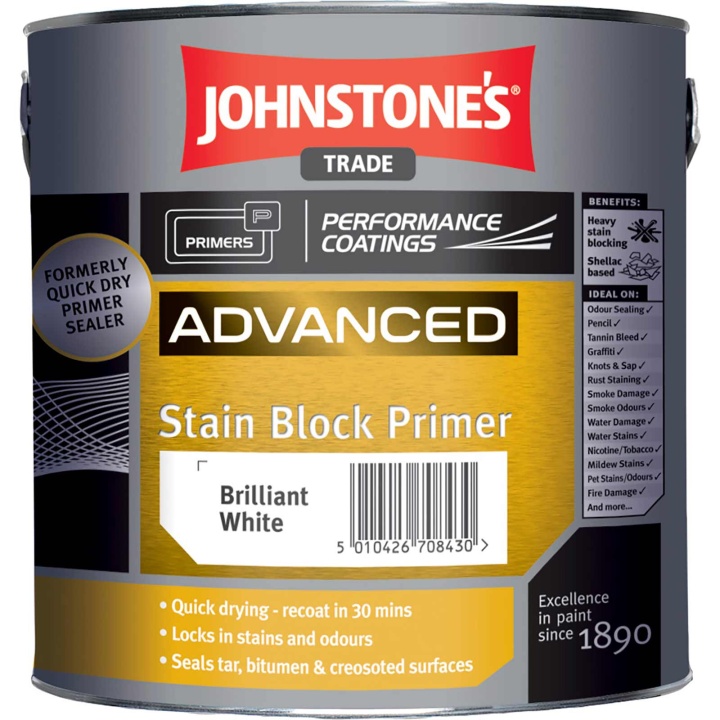 Johnstones Advanced Stain Block Primer Brilliant White 2.5ltr Selco