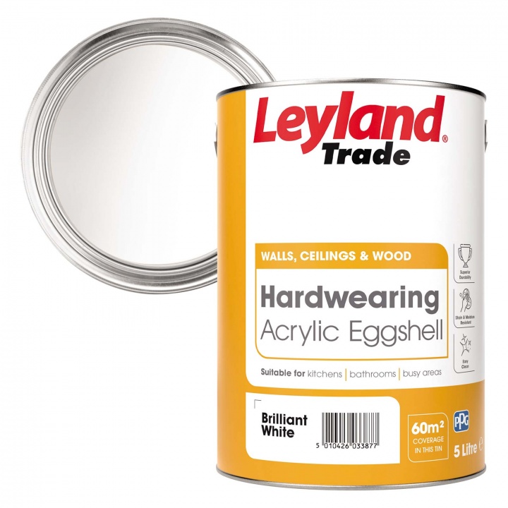 Leyland Trade Hardwearing Acrylic Eggshell Brilliant White 5ltr