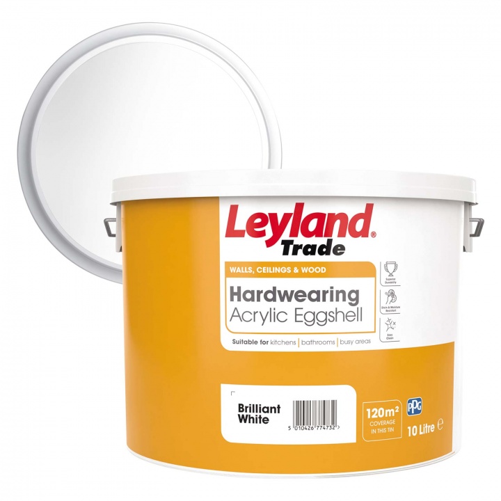 Leyland Trade Hardwearing Acrylic Eggshell Brilliant White 10ltr