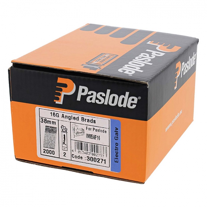 Paslode IM65A ANGLED Brad Fuel Pack F16 x 38mm Galvanised (Qty 2000 & 2 Fuel Cells)