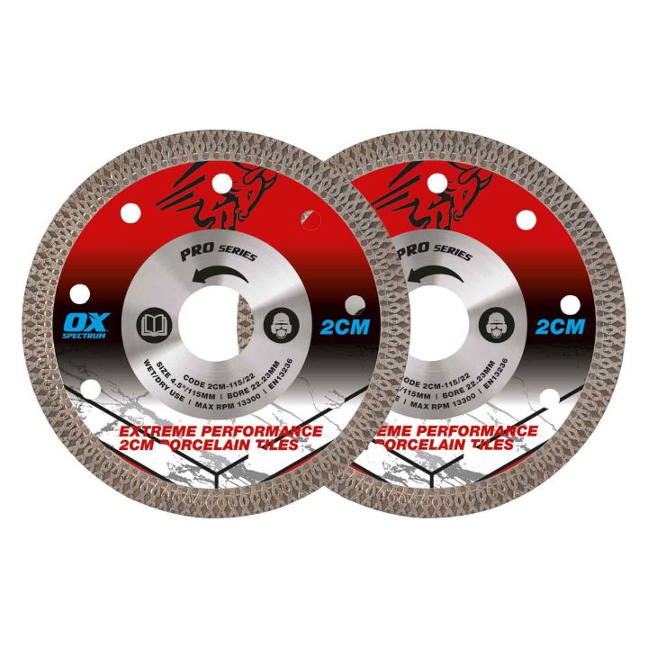 OX Pro Porcelain Diamond Cutting Blade 115mm x 22.23mm Pack of 2