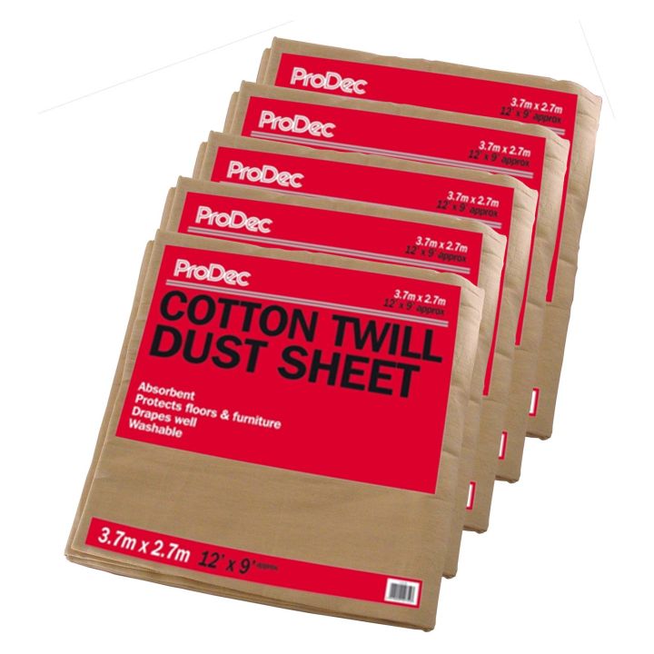Cotton Twill Dust Sheets 3.7 x 2.7m (12' x 9') Pack 5