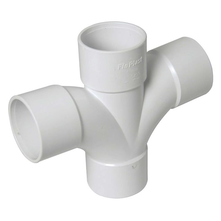FloPlast 40mm White Solvent Weld 92.5° Cross Tee