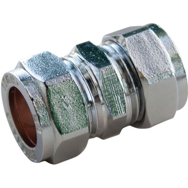 Chrome Compression Straight Coupler 15mm