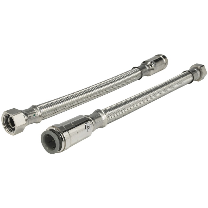 JG Speedfit 15mm x ½" x 300mm Braided Flexible Hose with Chrome Service Valve Pack 2