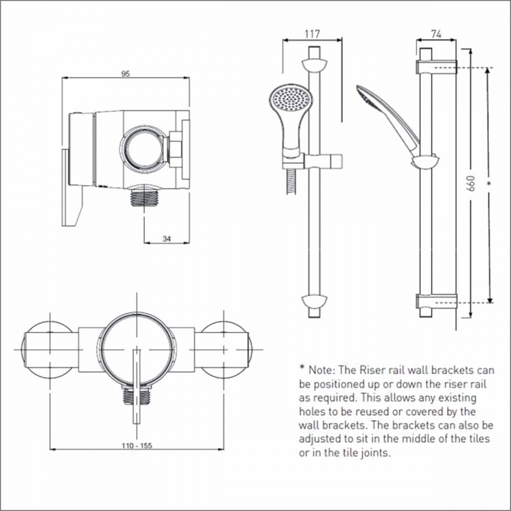 Bristan Sonique Thermostatic Exposed Mini Shower Mixer with Kit