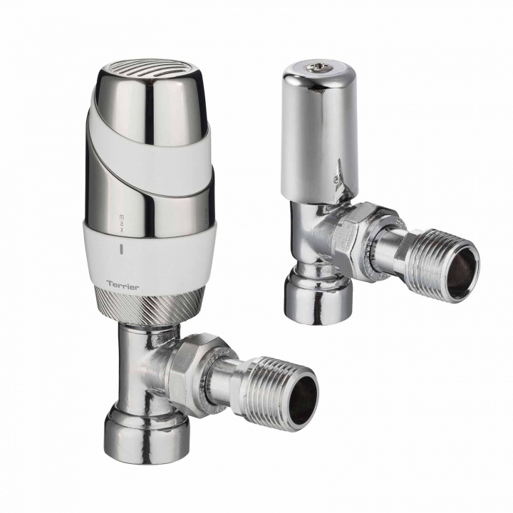 Pegler Terrier Decor 15mm White & Chrome Thermostatic Radiator Valve & Lockshield Pack (TRV)