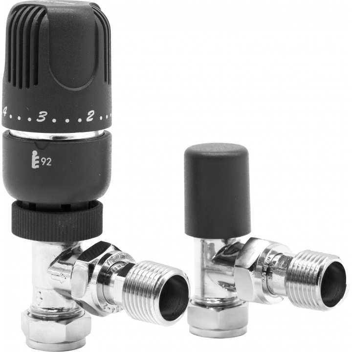 Westherm 15mm Angled TRV & Lockshield Anthracite Radiator Valve Selco