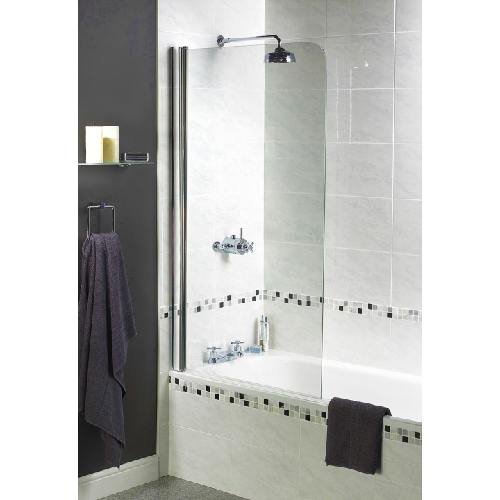 Aqualux Shine Silver Radius Bath Shower Screen Selco
