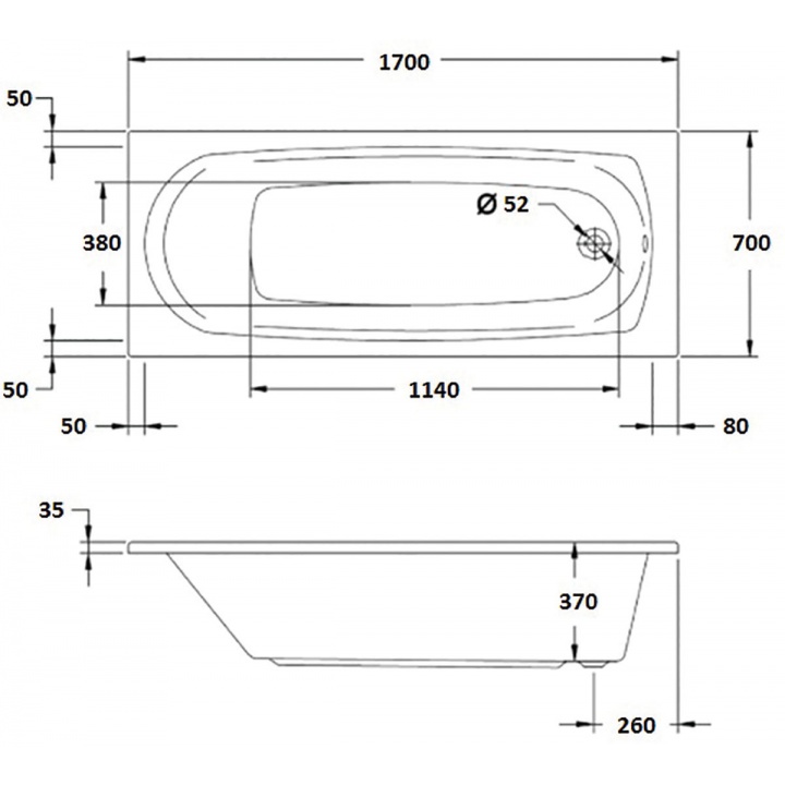 Caymen 6 Jet Whirlpool Bath 1700 x 700mm