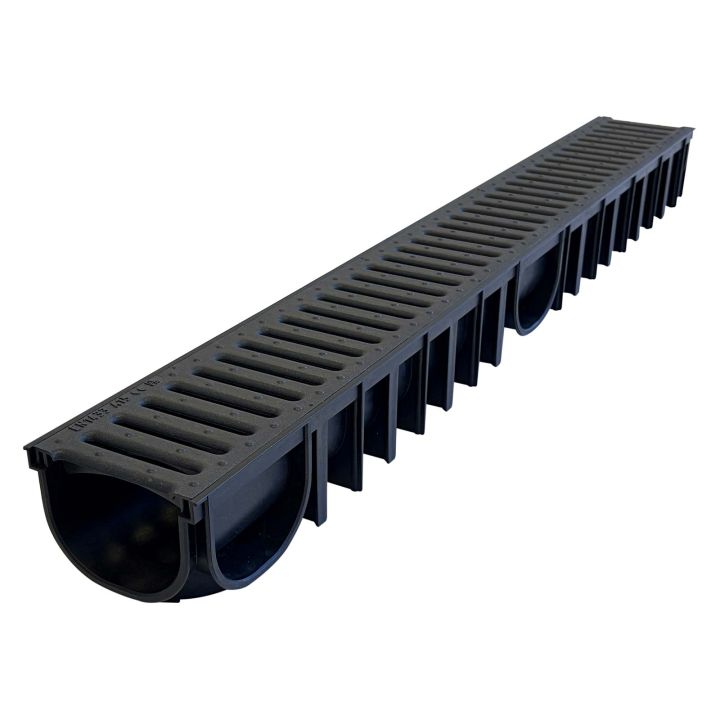 H90 Black Plastic Channel Drain with Slotted Grate 1m x 100mm A15