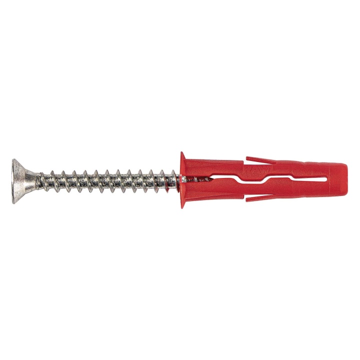 Rawlplug UNO Red Plastic Wall Plugs 6mm & Screws 4mm x 30mm Bag of 500