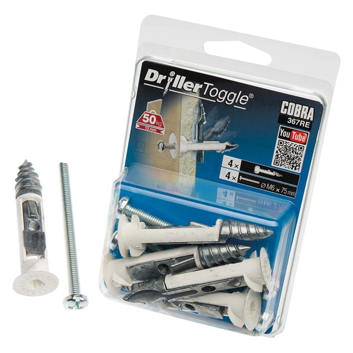 Cobra Driller Toggle Anchor 6 x 75mm Pack of 4 Selco